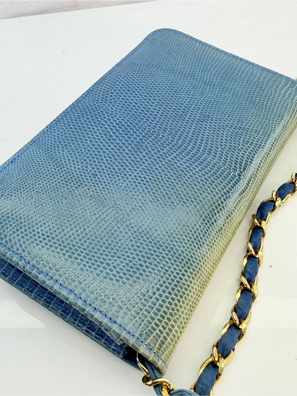 RARE Chanel Blue Lizard Skin Flap Bag Wallet on Chain 0 Series 1986-88